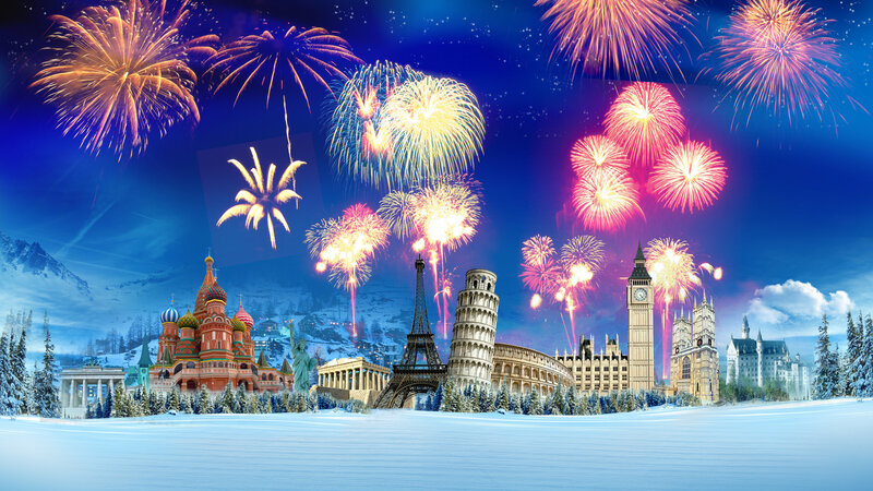 World Landmarks in Snow — Blue