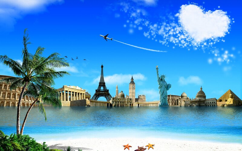 World Landmarks on Beach