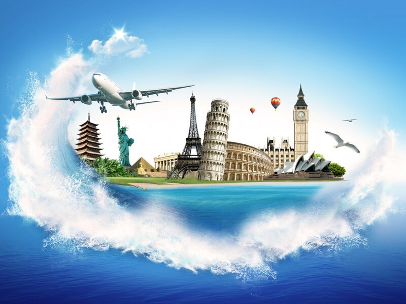 World Landmarks on Wave — Blue, Adventurous