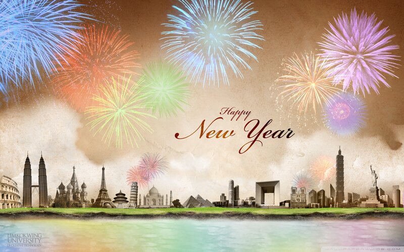 World Landmarks with Fireworks — Brown