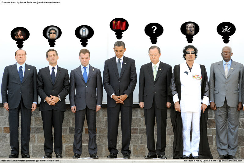 World leaders with thought bubbles