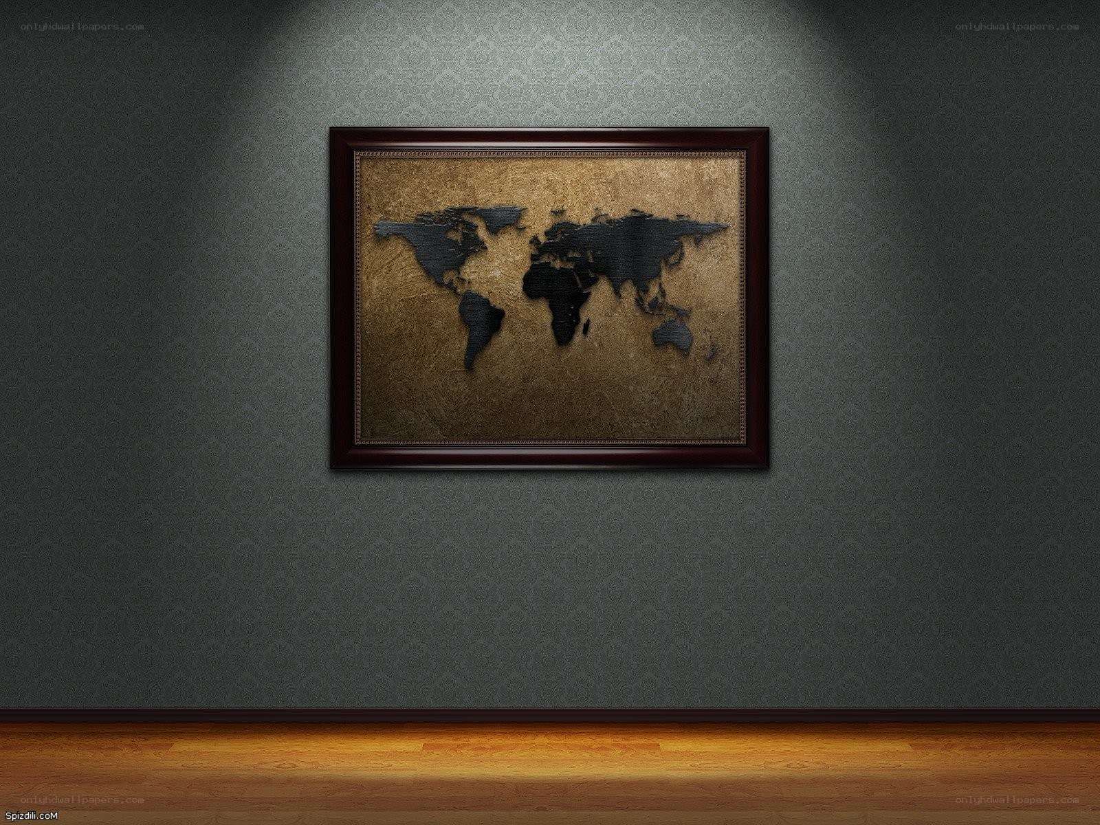 World map art on wall