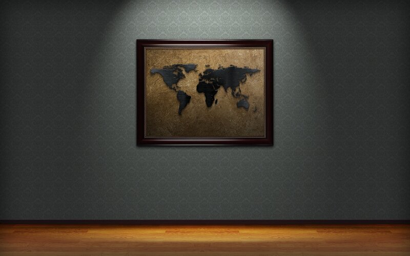 World map art on wall