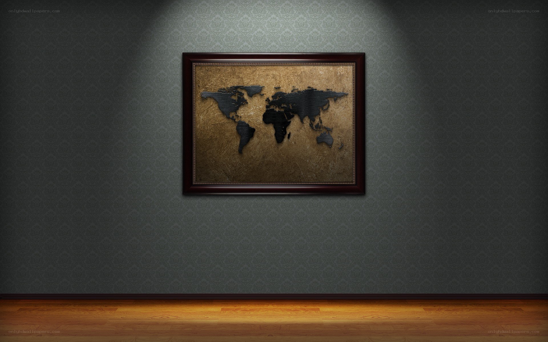 World map art on wall