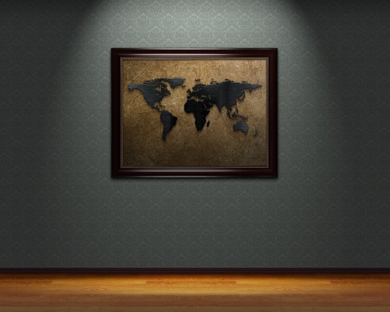 world map art on wall
