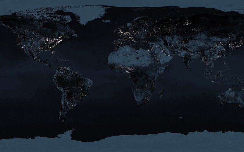 World Map at Night — Black, Dark, Digital Art
