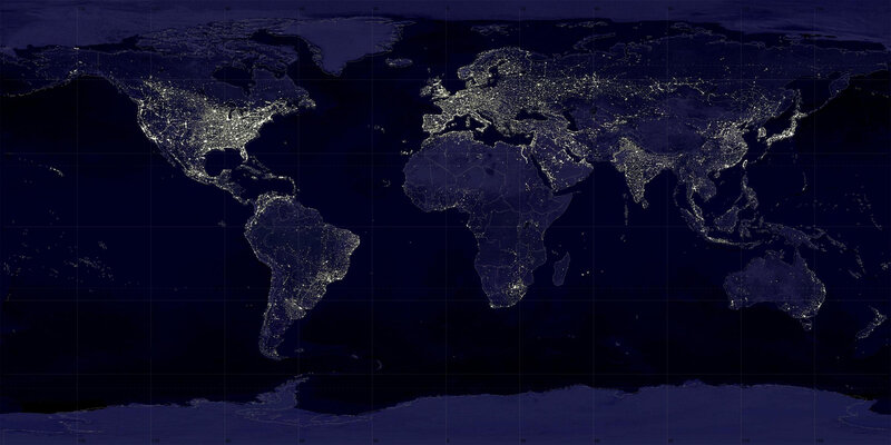 World Map at Night — Black, Dark, Photograph, Continent