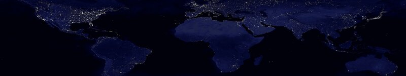 World Map at Night — Black, Dark, Photograph, Continents, Cities, Oceans, Blue, White