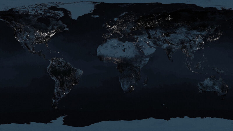 World Map at Night — Black, Dark, Photograph