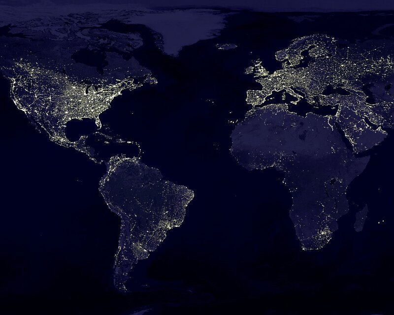 World Map at Night — Black, Dark