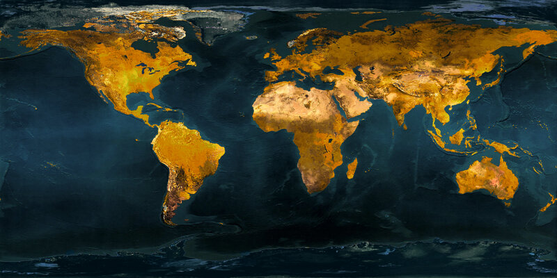 World Map at Night — Black, Dramatic