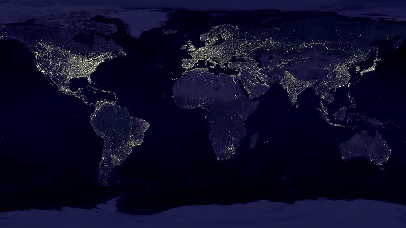 World Map at Night — Black