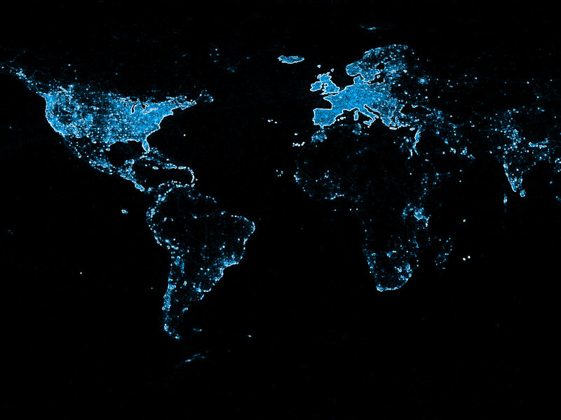World Map at Night — Blue, Dark, Illustration