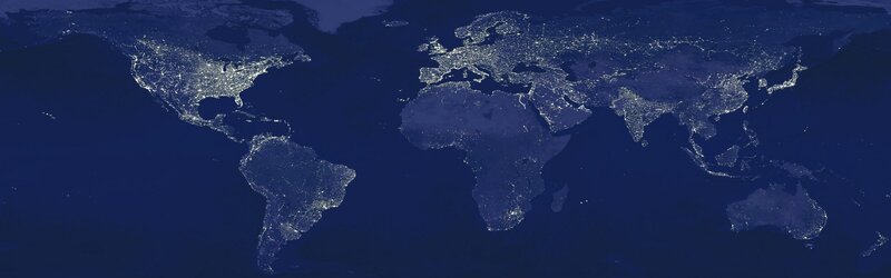 World Map at Night — Blue, Serene, Photograph