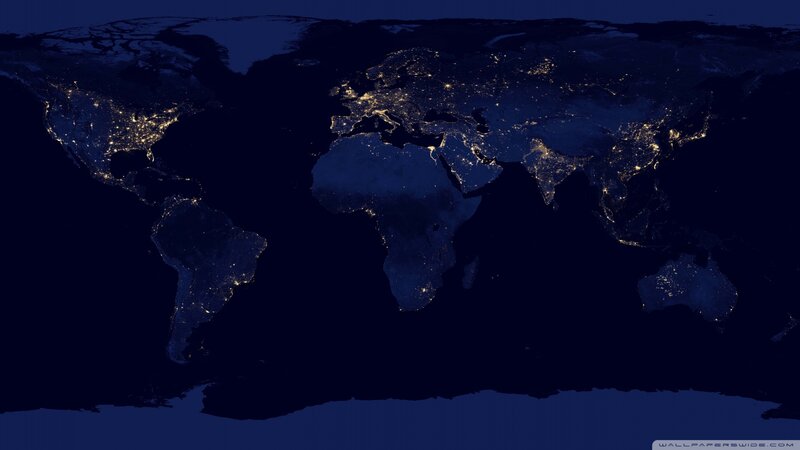 World Map at Night — Blue