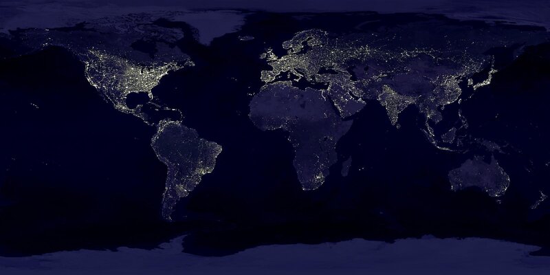 World Map at Night — Dark