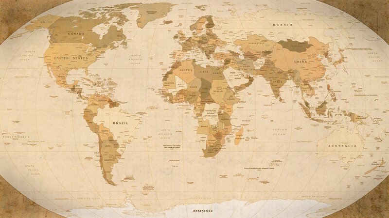World Map — Beige, Neutral, Illustration, Continents