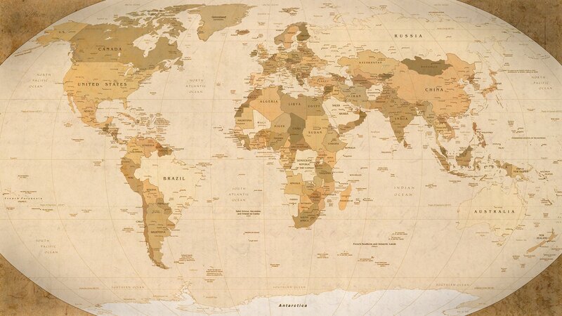 World Map — Beige, Neutral, Illustration, Countries
