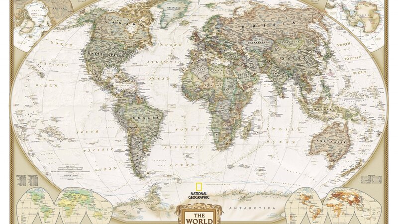 World Map — Beige, Neutral, Illustration, Oceans