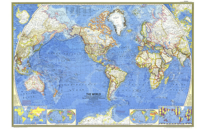 World Map — Blue, Informative
