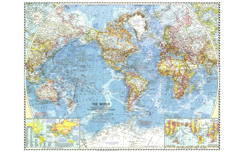 World Map — Blue, Neutral