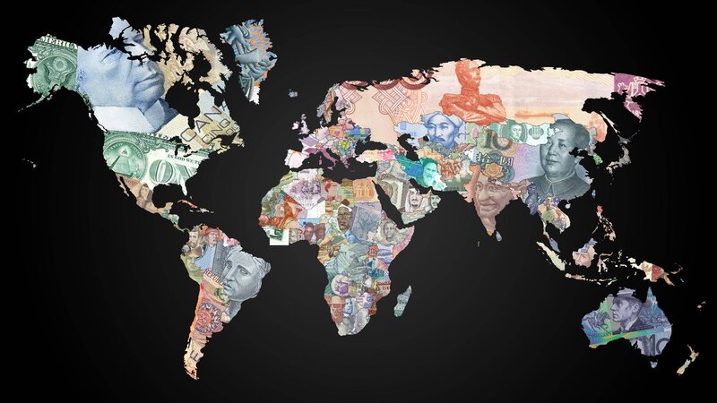 World Map from Banknotes — Black, Dramatic