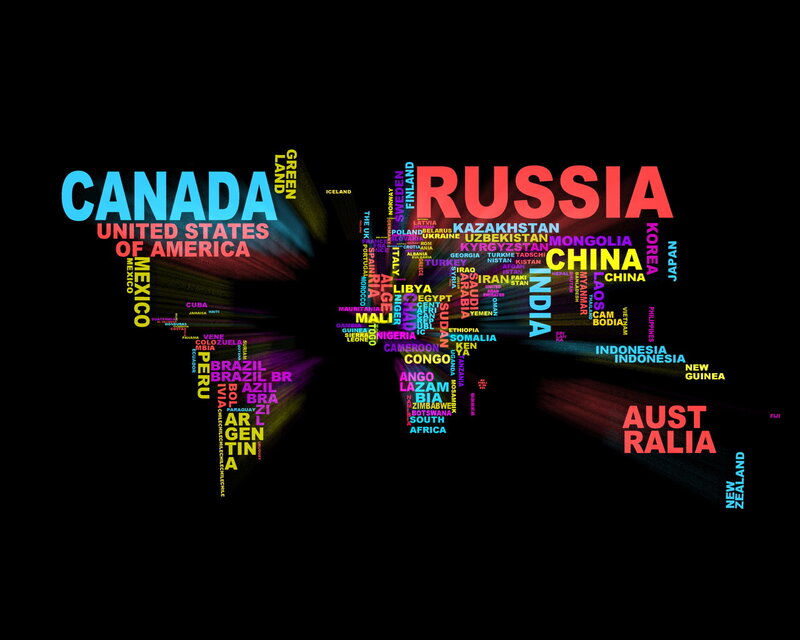 World Map from Country Names — Black, Dramatic