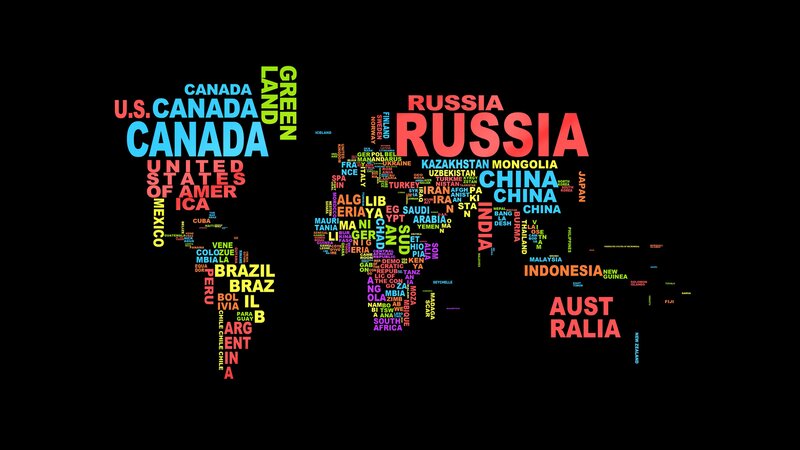 World Map from Country Names — Black, Neutral