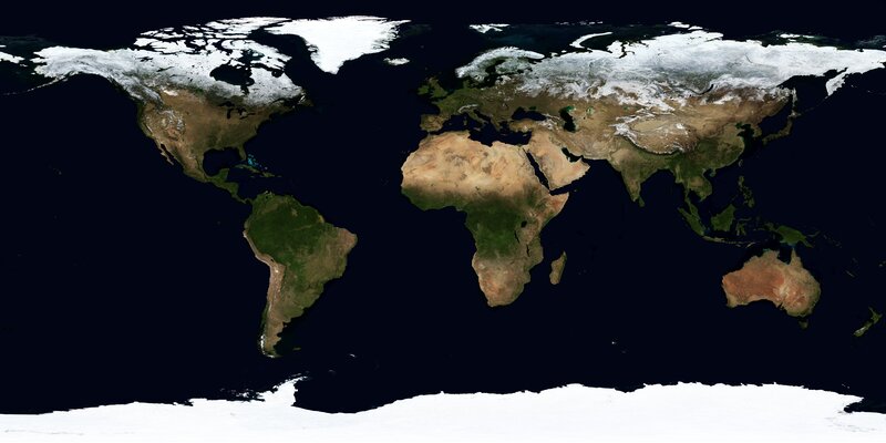 World Map from Space — Blue, Neutral, Photograph, Continents, Oceans, Ice Caps, Green, Brown