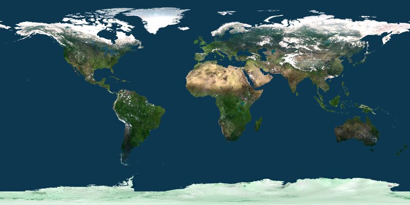 World Map from Space — Blue, Neutral, Photograph, Continents, Oceans, Ice Caps