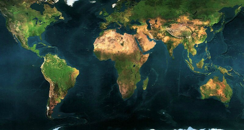 World Map from Space — Green, Neutral, Photograph