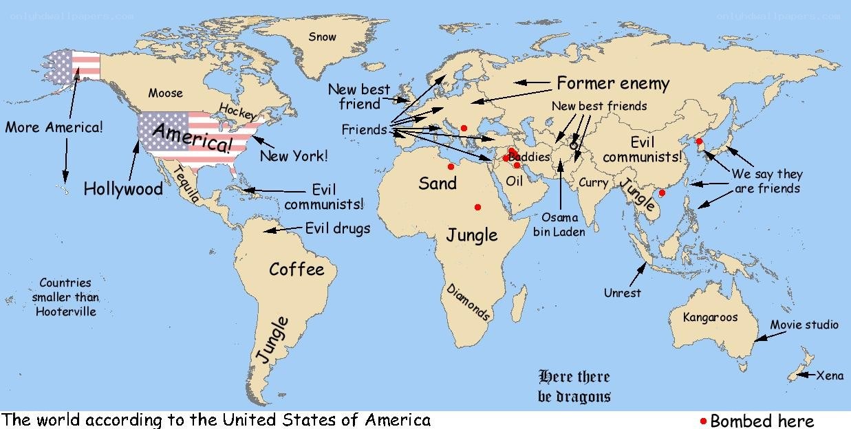 World map from US perspective