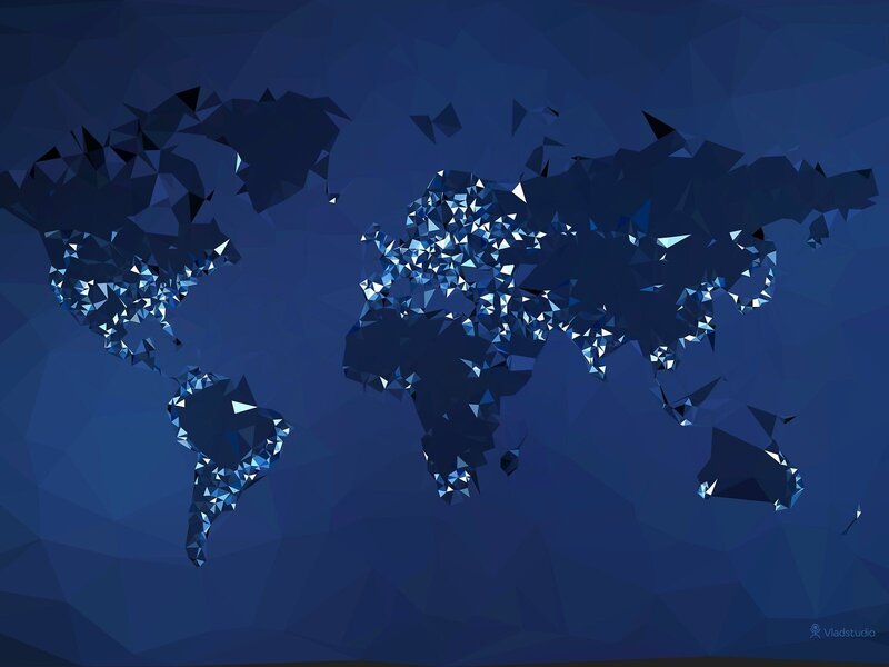 World Map in Low Poly Style — Blue