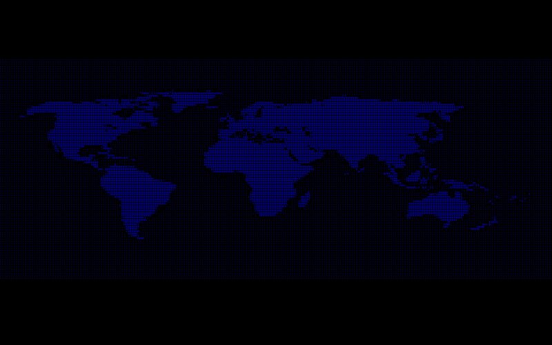 World Map in Pixel Art — Blue, Minimalist
