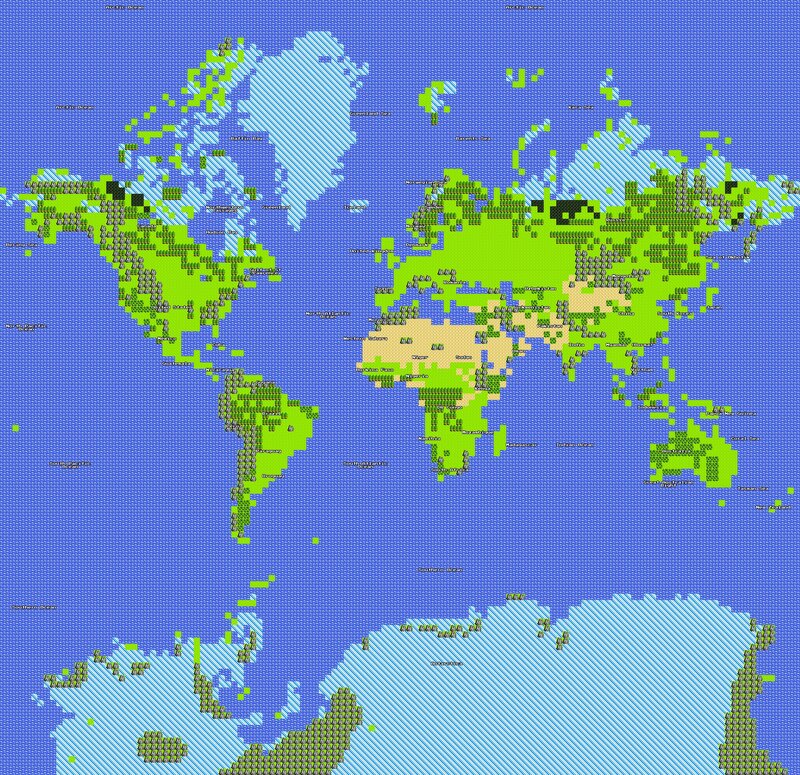 World Map in Pixel Art — Green