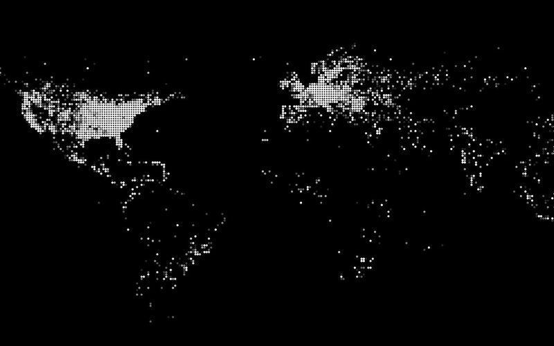 World map in pixel art style
