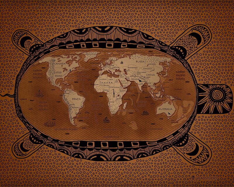 World Map in Turtle Shell
