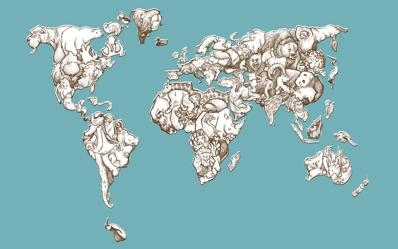 World Map Made of Animals — Teal