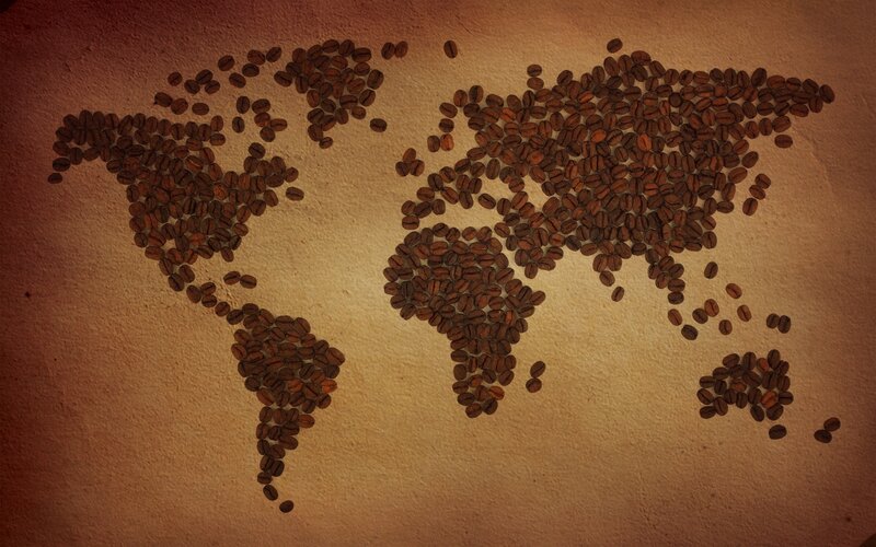 World Map Made of Coffee Beans — Brown, Warm, Illustration, Coffee Beans, Tan