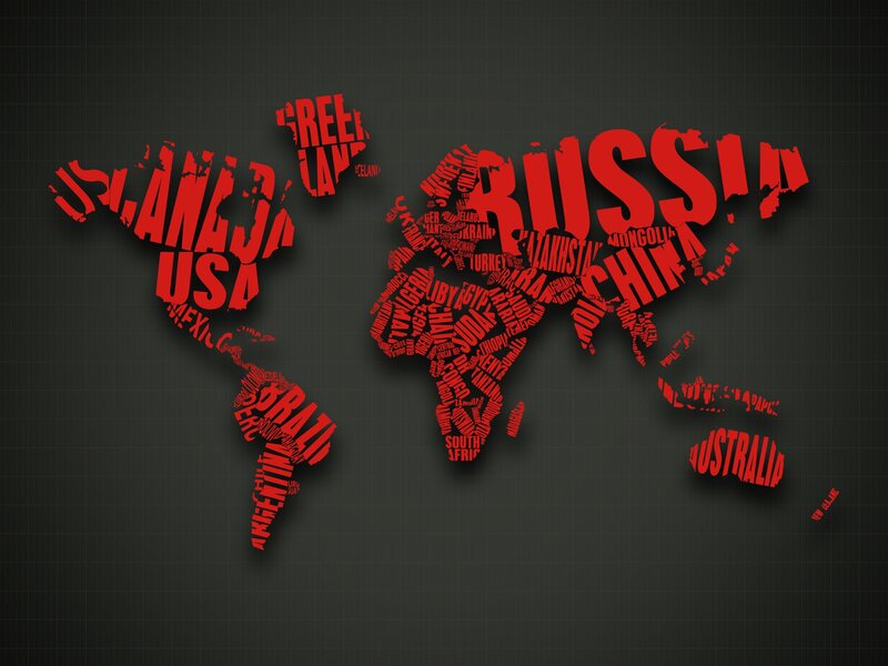 World map made of country names