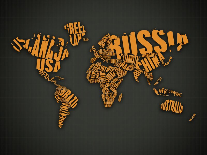 World map made of country names
