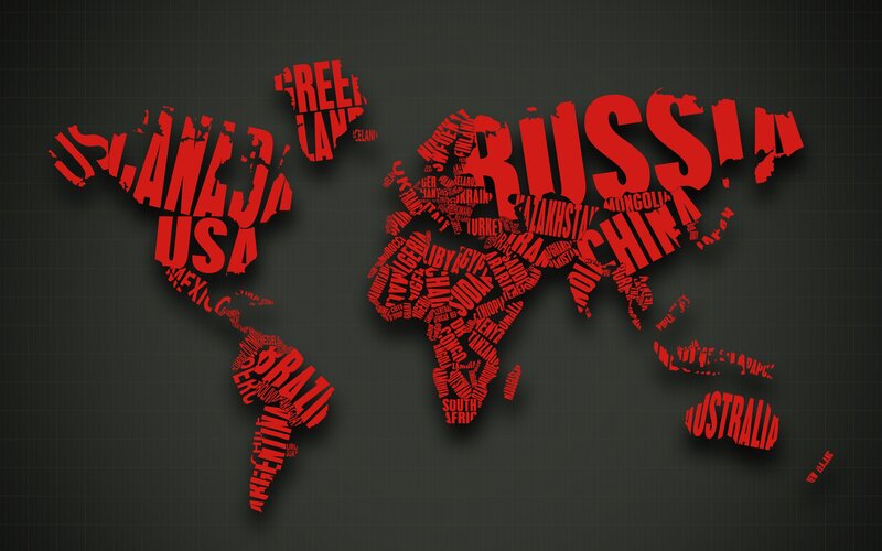 World map made of country names