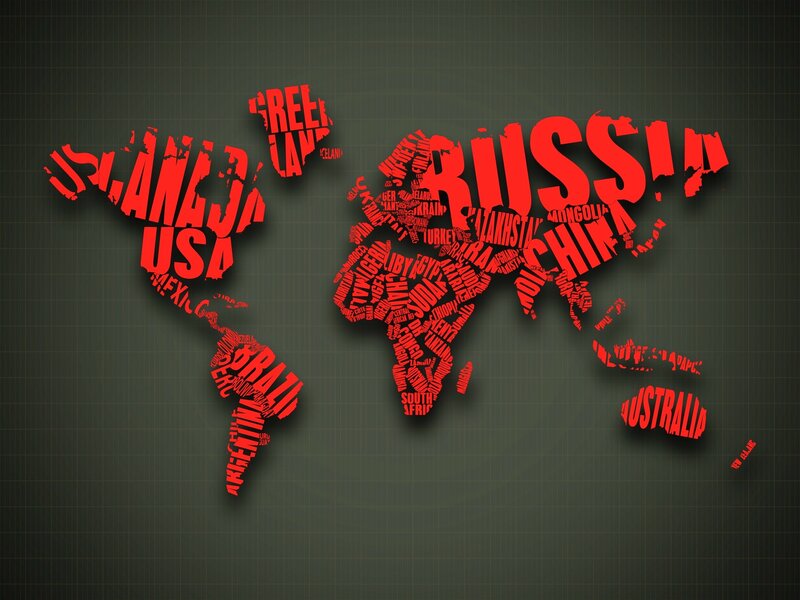 World map made of country names