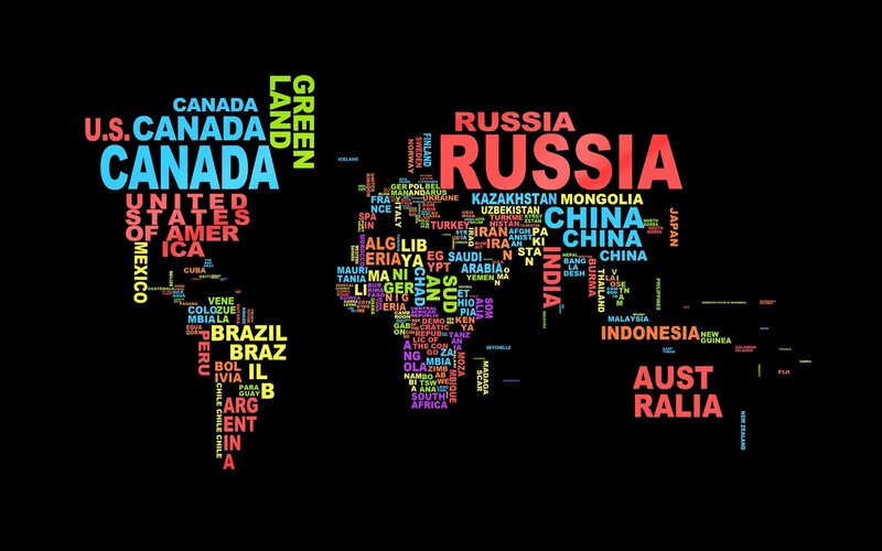 World Map Made of Country Names — Black