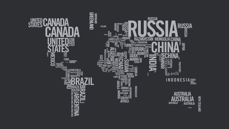 World Map Made of Country Names — Gray, Neutral
