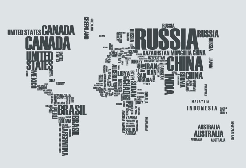 World Map Made of Country Names — Gray