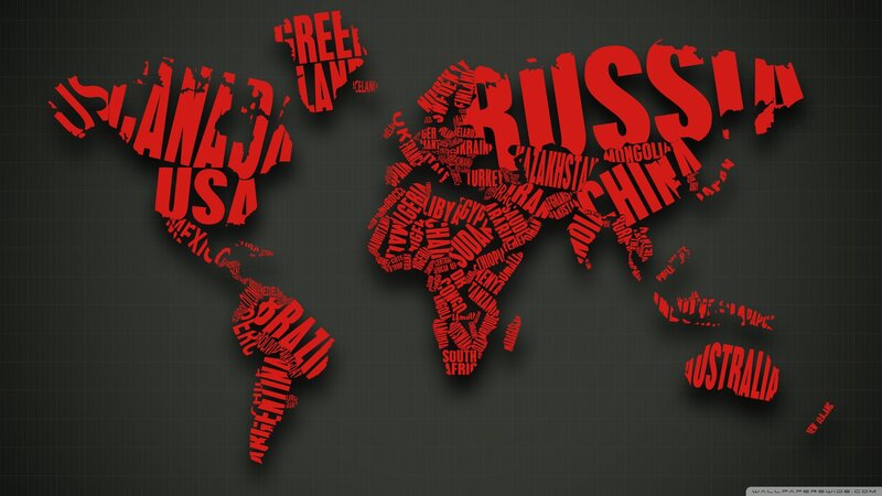 World Map Made of Country Names — Red, Dramatic