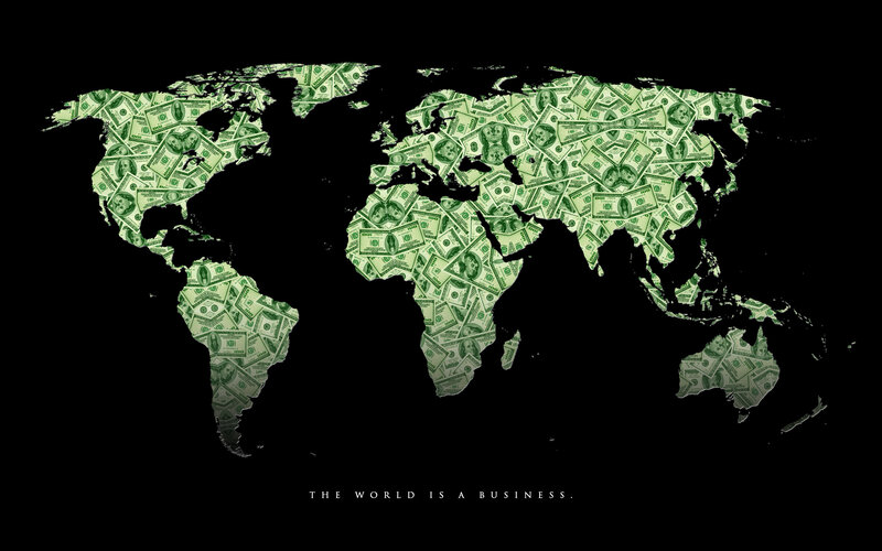 World Map Made of Money — Black, Dramatic