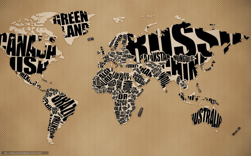 World Map Made of Text — Brown