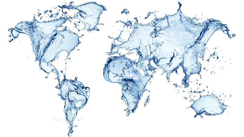 World Map Made of Water — Blue, Dynamic, Illustration, Splashes
